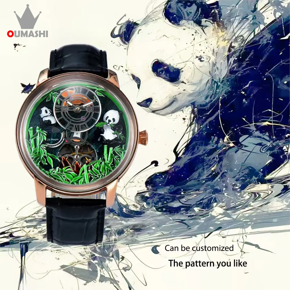 

OUMASHI -46mm Tourbillon watch Luxury fashion casual personality waterproof panda theme mechanical men's watch