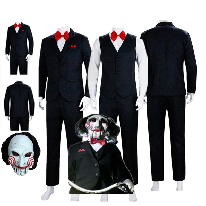 

Jigsaw Killer Cosplay Fantasy Movie Saw Costume Disguise Adult Men Uniform Coat Pants Mask Outfits Halloween Carnival Party Suit