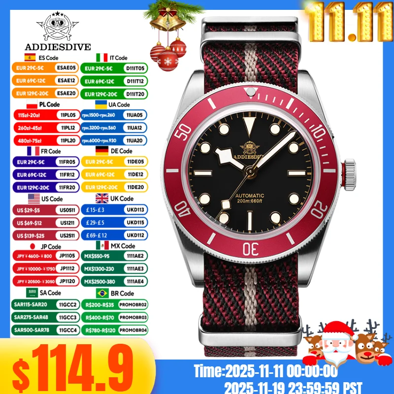 Addiesdive أفضل ساعات رجالية فاخرة نايلون باند BGW9 سوبر مضيئة Relojes Para Hombres 20Bar الغوص ساعة ميكانيكية أوتوماتيكية #1