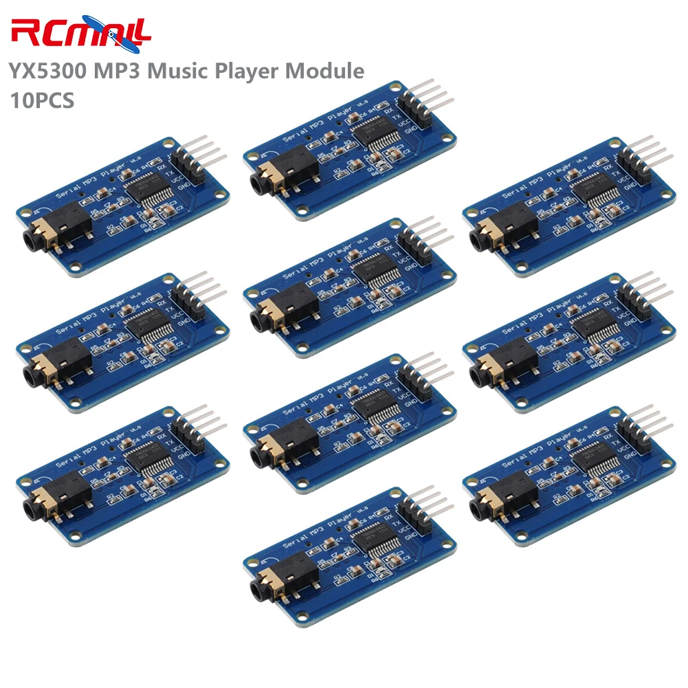 RCmall-Módulo de reproductor de música MP3 YX5300, Serie de Control UART para Arduino AVR ARM PIC CF MicroSD SDHC UART TTL, compatible con MP3 WAV, 10 piezas