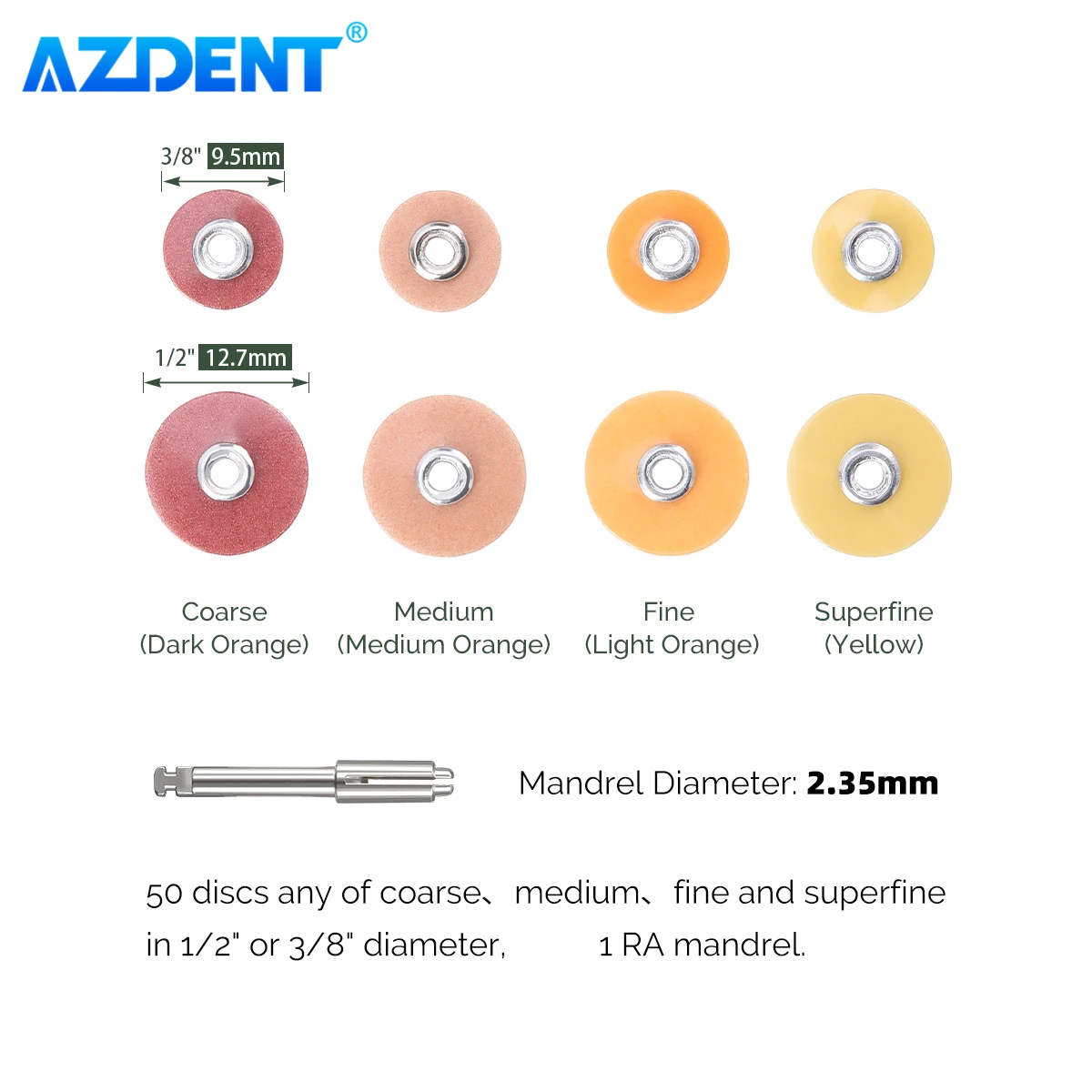 AZDENT Set Dental Finishing Polishing Discs Polisher for Composites Ceramics Glass Ionomer Restorations 50PCS Discs with Mandrel