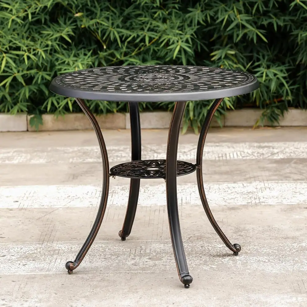 

All-Weather Metal Outdoor Patio Table with Umbrella Hole, 31.5 Round Bistro Dining Table for Garden Use