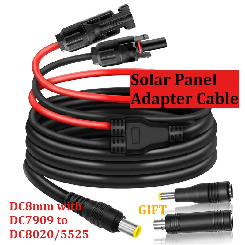 Solar Panel Adapter Extension Cable Solar Connector to DC8mm Cord with DC7909 to DC8020 / DC5525 Converter for Solar Charging