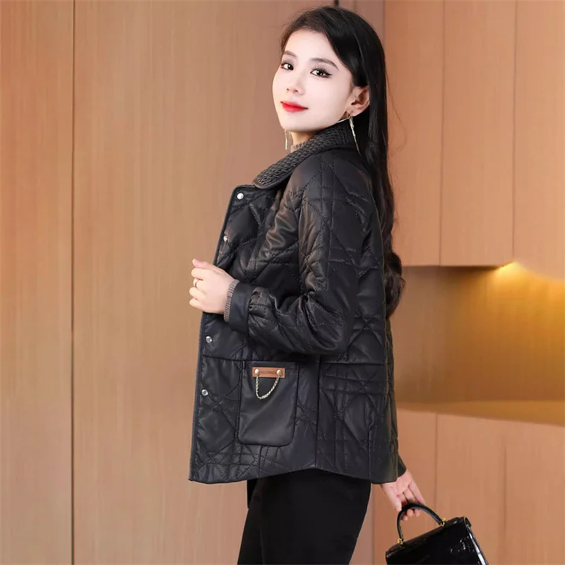 Y2K Winter Leather Cotton Jacket 2025 New POLO Collar Covered Button Women's Clothes Outeawer Black Thicken Fashion Female Coat