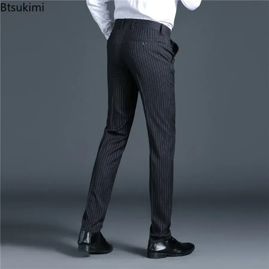 2025 New Men's Suit Pants Spring Autumn Fashion Thicker Business Casual Trousers Men Striped Slim Non-ironing Breath Suit Pants