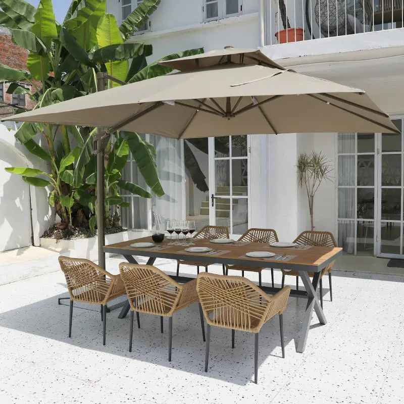 Outdoor tables and chairs, courtyard with umbrella set, villa yard rattan chair, open-air leisure garden waterproof