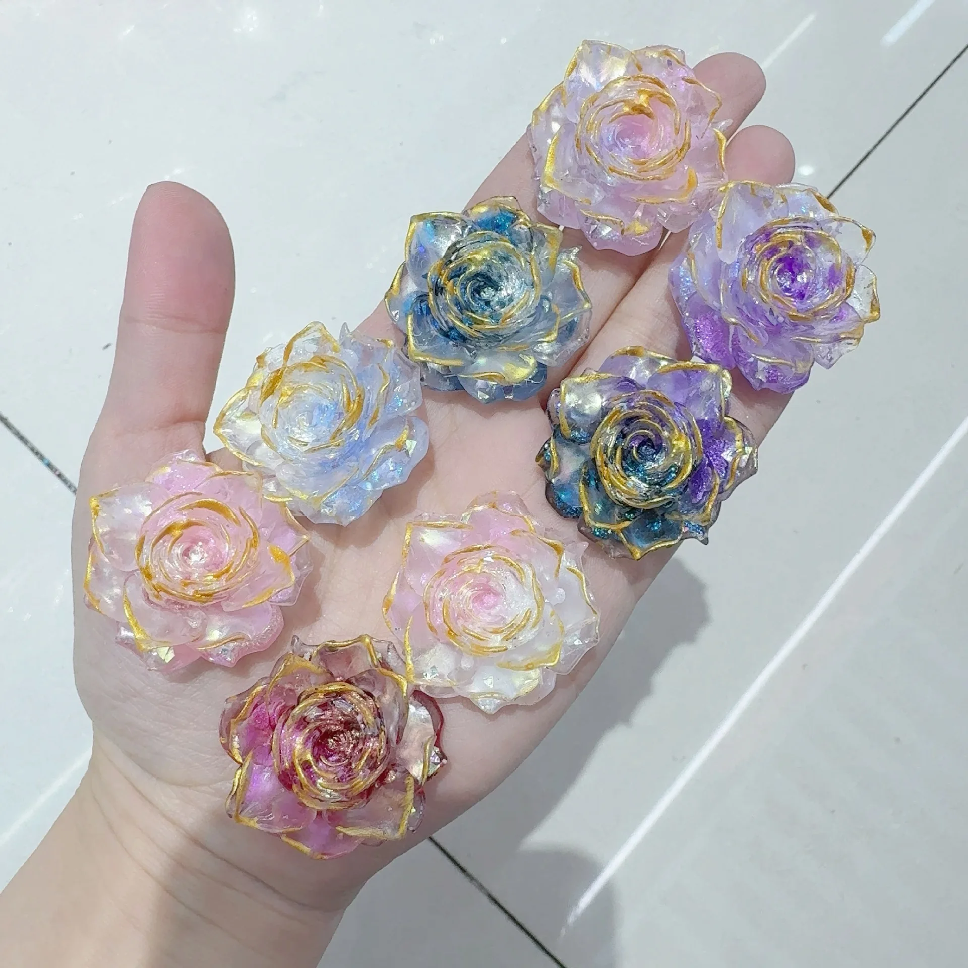 500PCS Phnom Gradient Rose 35MM Resin DIY Handmade Material Hair Accessories Phone Case Decorations Popular