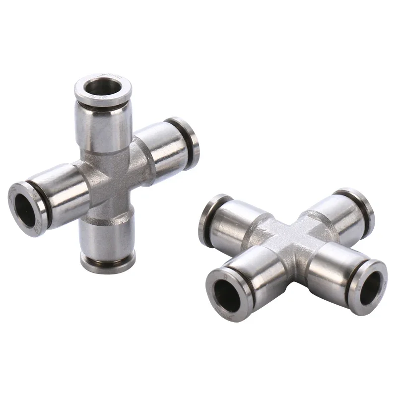 Fit 6  8 10 12mm OD PU Tube Press Fit Push In Quick Connector Cross 4 Ways Pneumatic 304 Stainless Steel Air Fitting Homebrew
