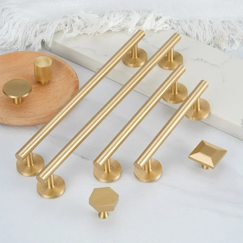 French Luxury Solid Brass Cabinet Furniture Hardware Drawer Cabinet Door Handle Round Knob Gold T-Bar Wardrobe Kitchen Long Pull