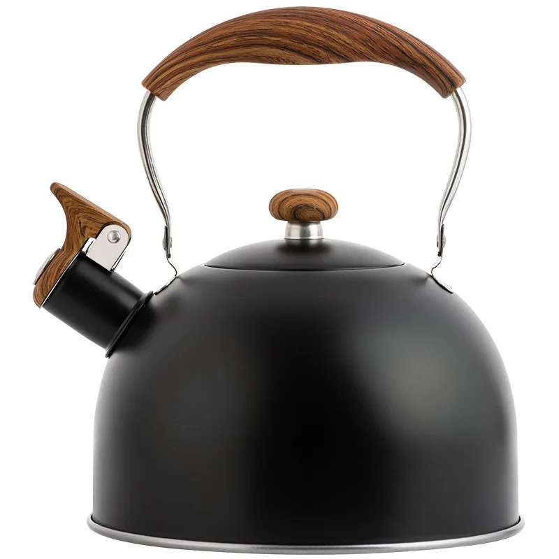 

2.5L stainless steel whistle kettle white wood grain handle nozzle cover electric stove gas stove compatible with household tea