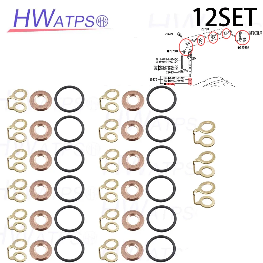

12SET 11176-30011 Fuel Injector Seal 23256-30010 For Toyota Land Cruiser Prado Hilux III 96721-19017 11176-30010