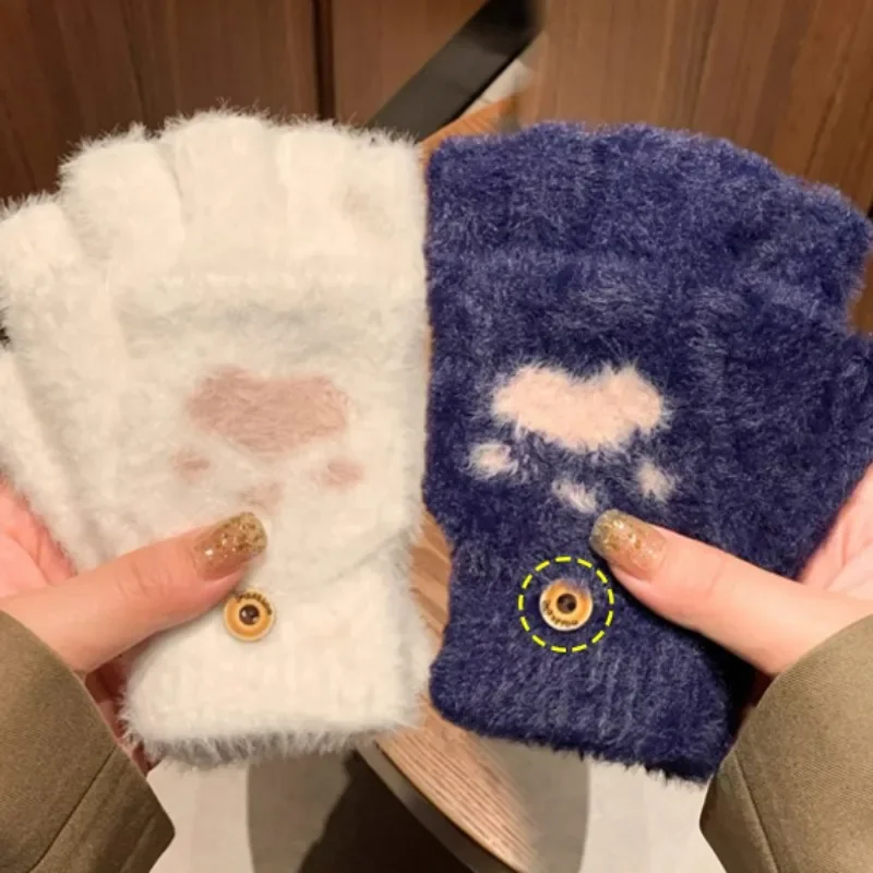 Klaue Nerz Handschuhe finger lose Flip Fäustlinge Winter warme Wolle Touchscreen Handschuhe Klappen abdeckung Männer Strick handschuh Frauen Männer Handschuh