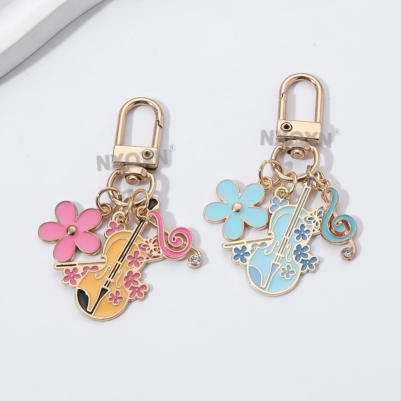 1pc Ziemlich Nette Blumen Violine Notizen Emaille Schlüsselbund Schöne Musik Instrumente Anlage Schlüssel Ring Für Frauen Männer Handgemachte Gute geschenk