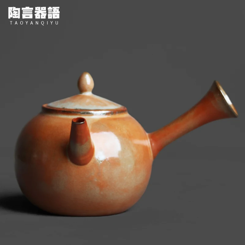 Wood Burning Side Handle Teapot Vintage Rough Ceramic Kiln Fired Textured Tea Bag Tea Brewing Pot