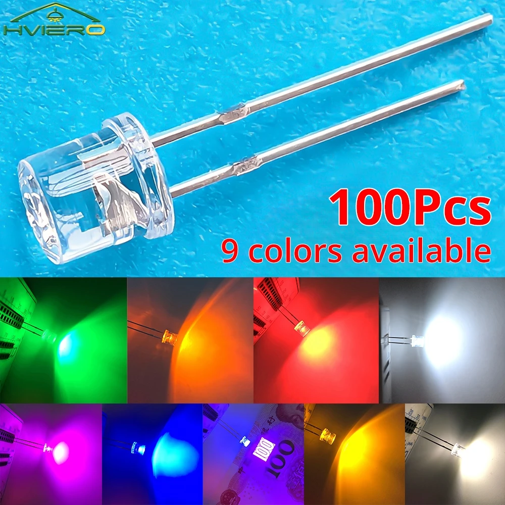 

100X Mini F5 5mm LED Bead Ultra Bright Bulb Emitting Lamp Flat Top White Red Pink Yellow Blue Wide Angle Light Diode Water Clear