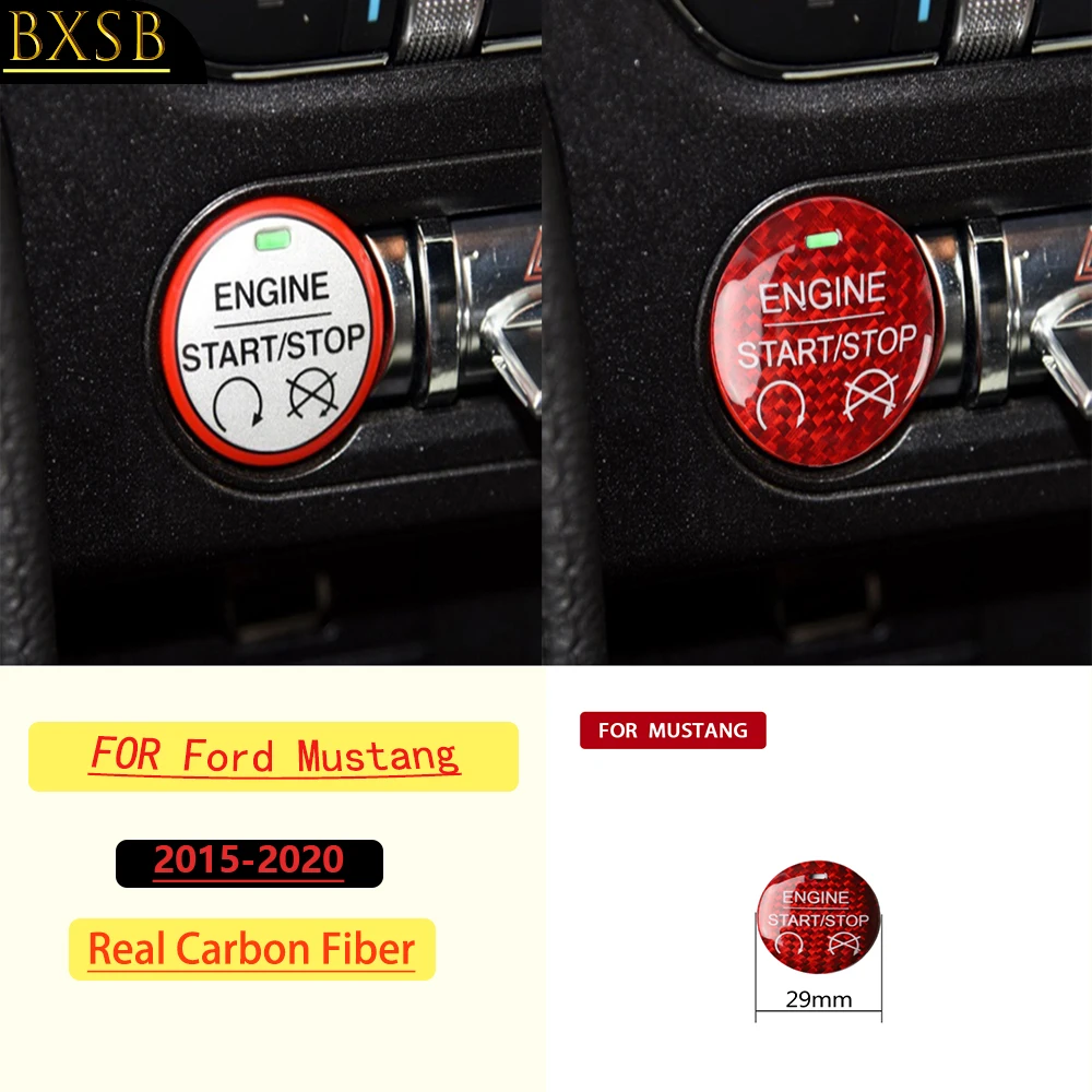 For Ford Mustang 2015-2020 Car Engine Start Cover Panel Trim Real Soft Carbon Fiber Interior Accessories Decoration Stickers