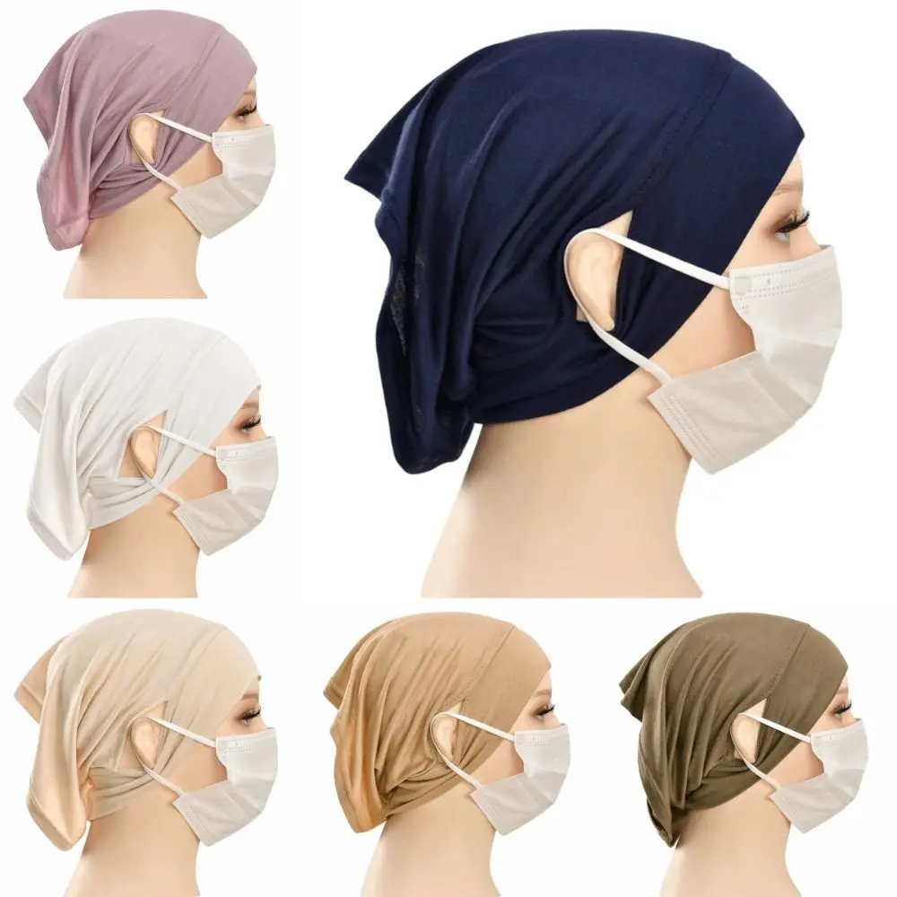 

Банданы, шелковистая хлопковая шляпа-труба, эластичная модальная однотонная шапочка с отверстием для ушей, мягкий материал без полей, головной убор для мусульманских женщин