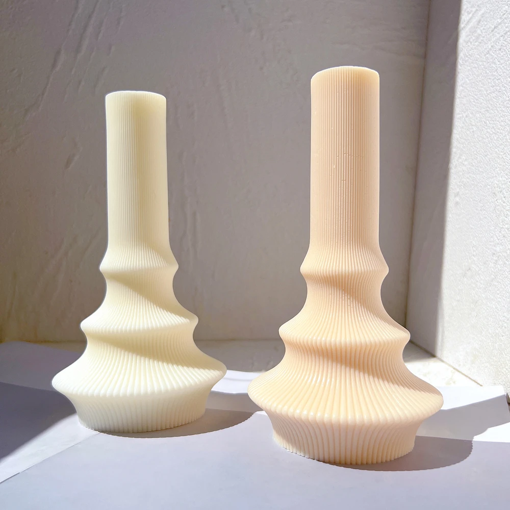 Cylindrical Tall Pillar Candle Molds Aesthetic Ribbed Taper Silicone Mould Geometric Abstract Decorative Striped Soy Wax Mold