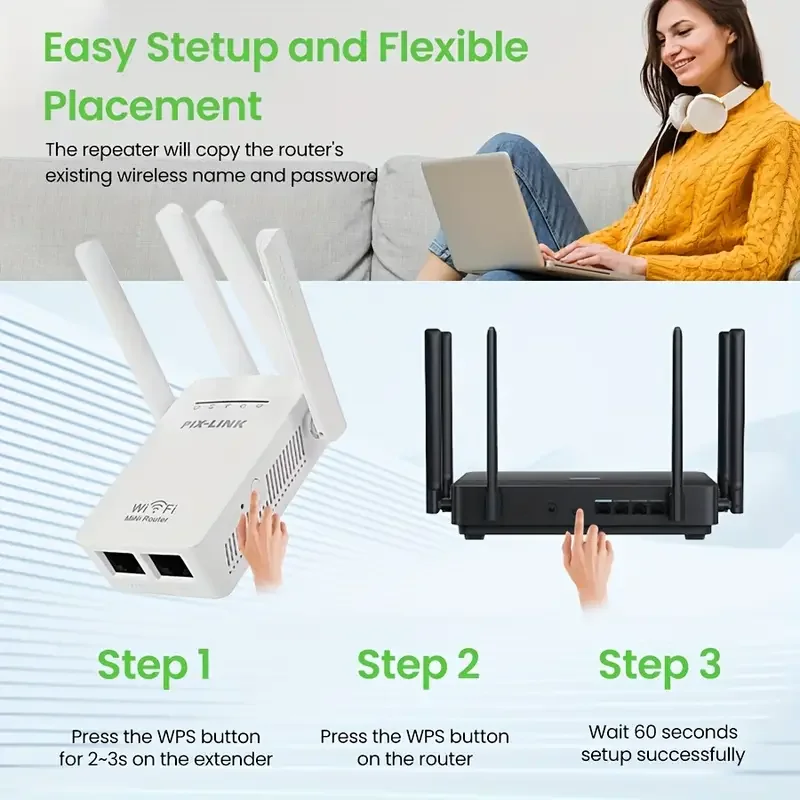 PIX-LINK 300M Wireless-N WiFi Repeater WiFi Extender Long Range Wireless WIFI Signal Booster Network Internet Repeater WR09Q