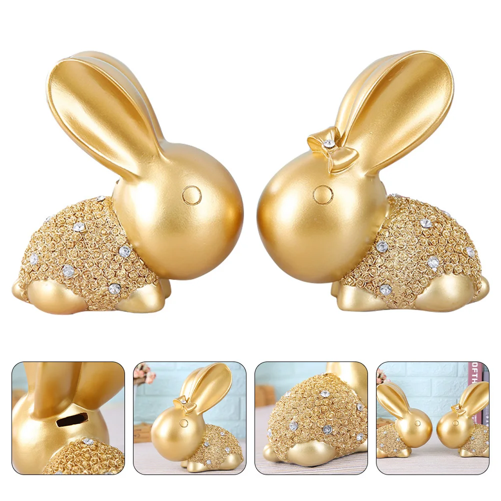 

1Pair Couple Rabbit Ornaments Golden Cartoon Shape Decorative Rabbit Adornment Home Decoration Decorative Statue