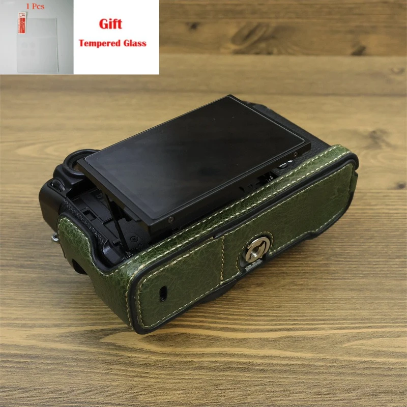 Protective cover For Fuji FUJIFILM X100VI camera bag, micro-single camera leather case base, half set case + free tempered film