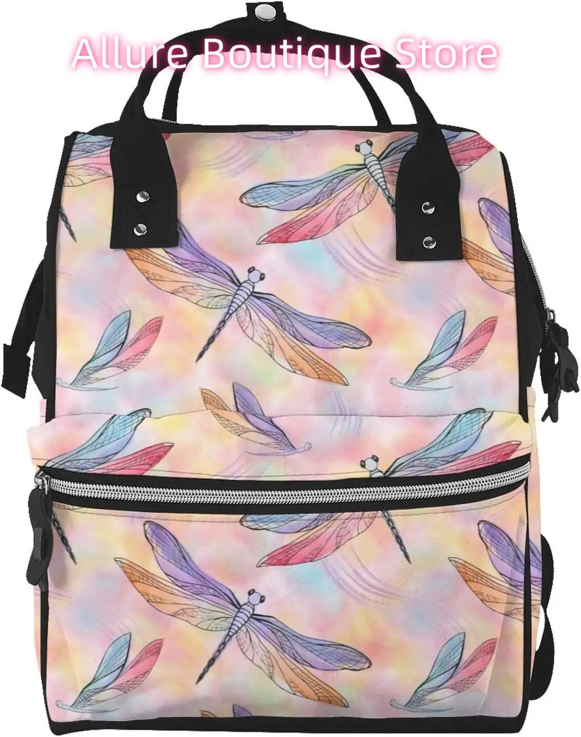 

Watercolor Dragonfly Print Diaper Bag Backpack for Women Large Capacity Nappy Bag Multifunction Waterproof Mummy Backpacks for M
