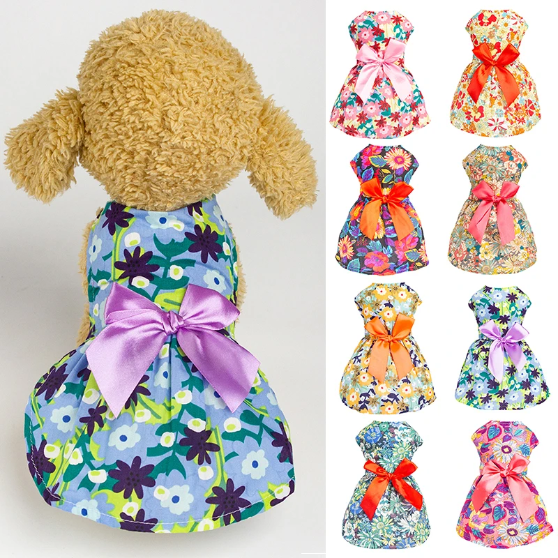 Summer Printed Princess Dress Pet Cat Vest Dog Skirt Dress Butterfly Dress For Small Dogs Pet Skirt Puppy Chihuahua Clothing