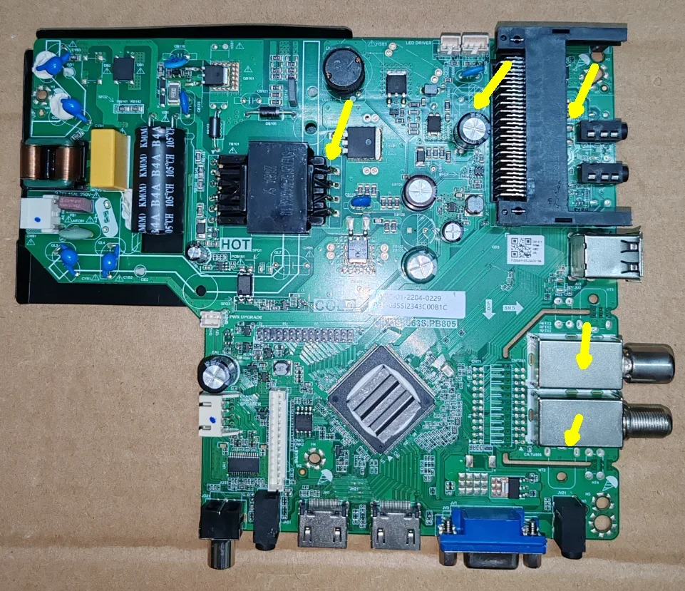 TP.MS3663S.PB805  Three in one TV motherboard, physical photo, tested for 3 types of interfaces and verified the interfaces