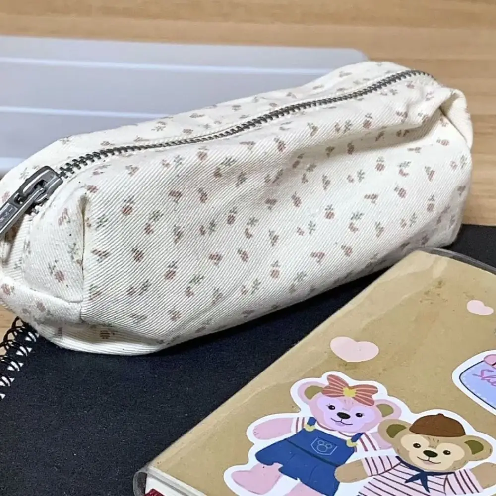 Cute Floral Print Pen Bag Large Capacity Multifunctional Pencil Case Pen Box Gift