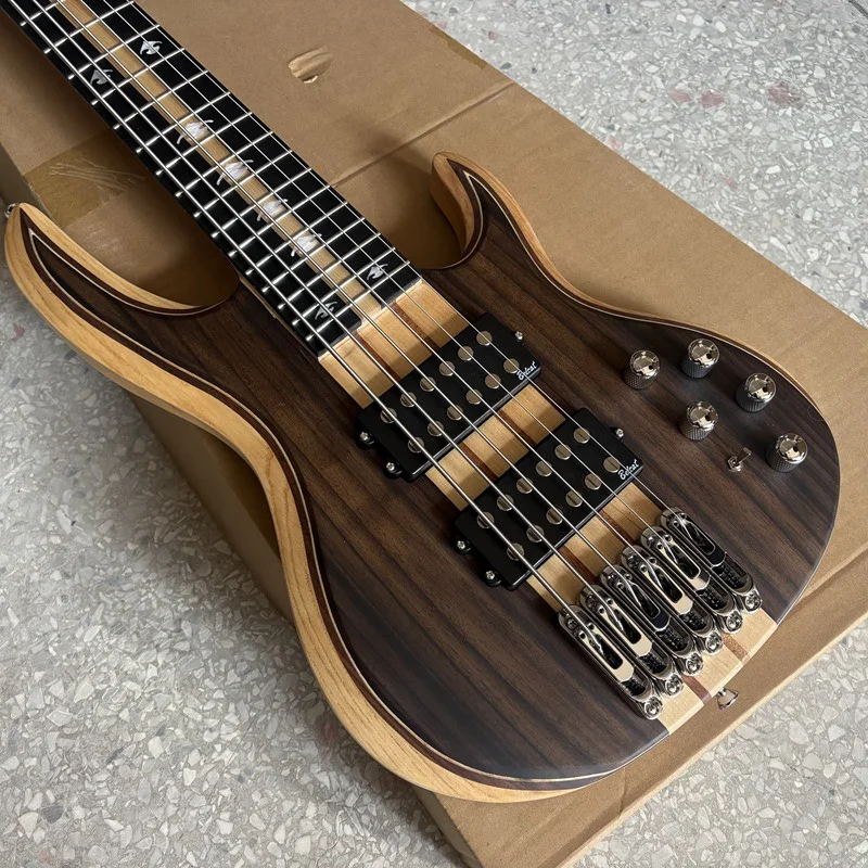 Active 6 String Electric Bass Guitar Neck Through 43 inch Dual Sided RoseVeneer Matte with Active&Passive Switch Professional