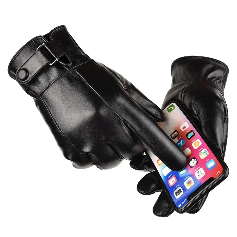 

Winter Gloves for Men Genuine Leather Gloves Outdoor Cycling Black Real Sheepskin Keep Warm Driving Motorcycle Gloves