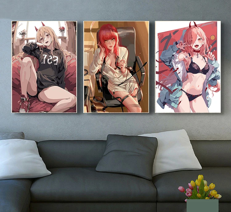 Anime C-M Man Makima Power Sexy Beautiful Girl Woman Poster Print Wall Art Pictures Canvas Painting Living Room Home Decor Gift