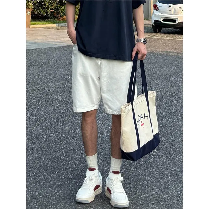 

Japanese Retro White Basic Shorts Men'S Trendy Street Simple Versatile Loose Straight Five-Point Shorts