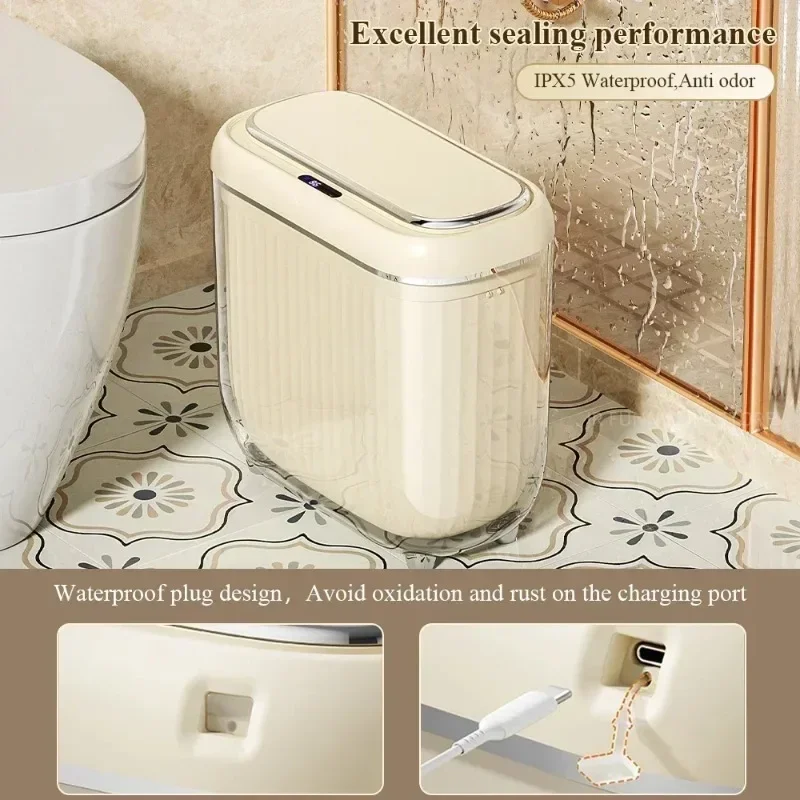 14L 3Color Smart Sensor Trash Can Bathroom Narrow Automatic Sensor Wastebin for Toilet Kitchen Dustbin with Lid Smart Home