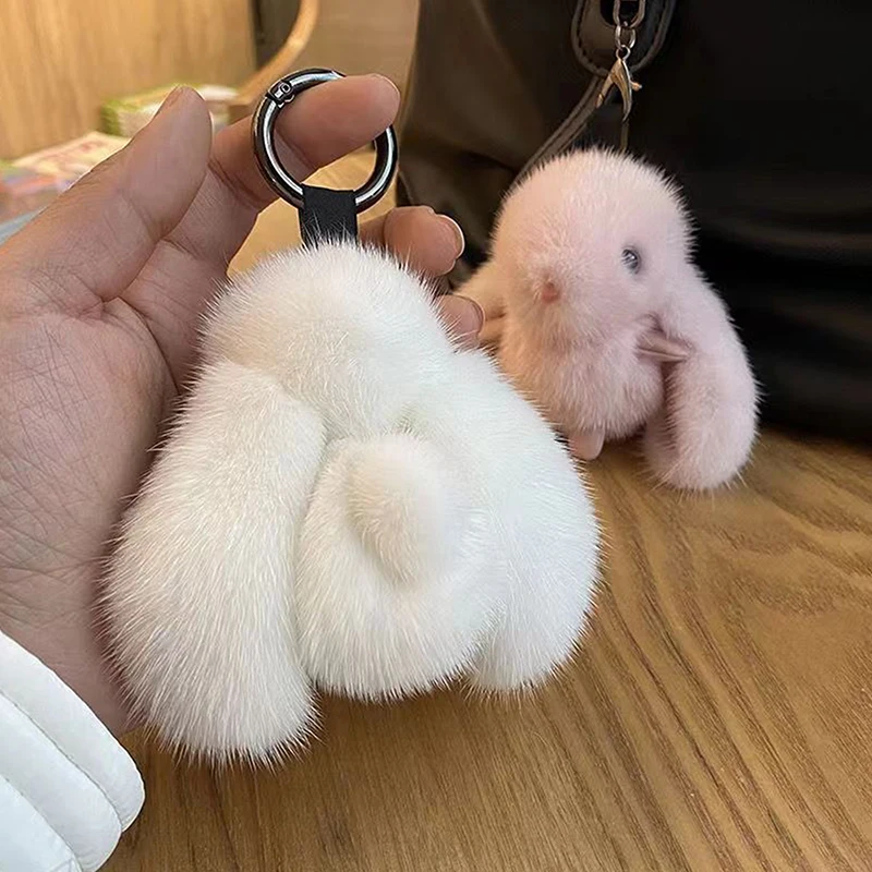 Rabbit Fur Keychain Bunny Stuffed Animal Plush Toy Fluffy Soft Cute Fuzzy Accessories Furry Key Chain Gift For Girls Kids