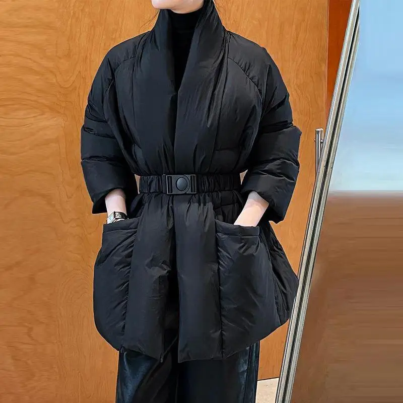 

Женский стеганый жилет Jaet Du с подкладкой, приталенный жилет с v-образным вырезом и поясом, зимняя теплая модная верхняя одежда в Корейском стиле, прямой крой