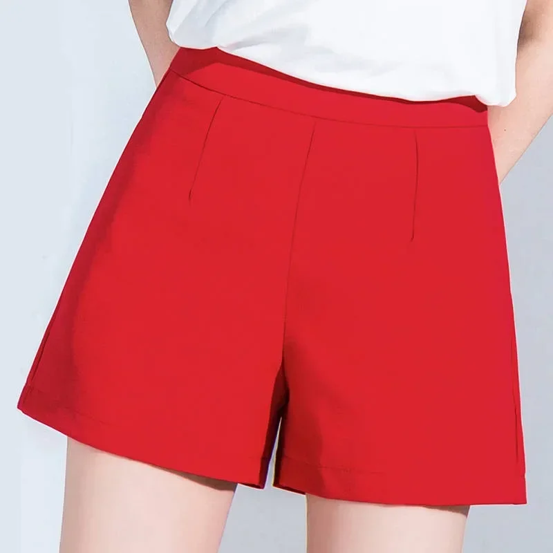 Summer Spring 2023 Women Woman High Waist Red Black White Wide Leg Shorts , Korean Female Womens 3xl Casual Shorts