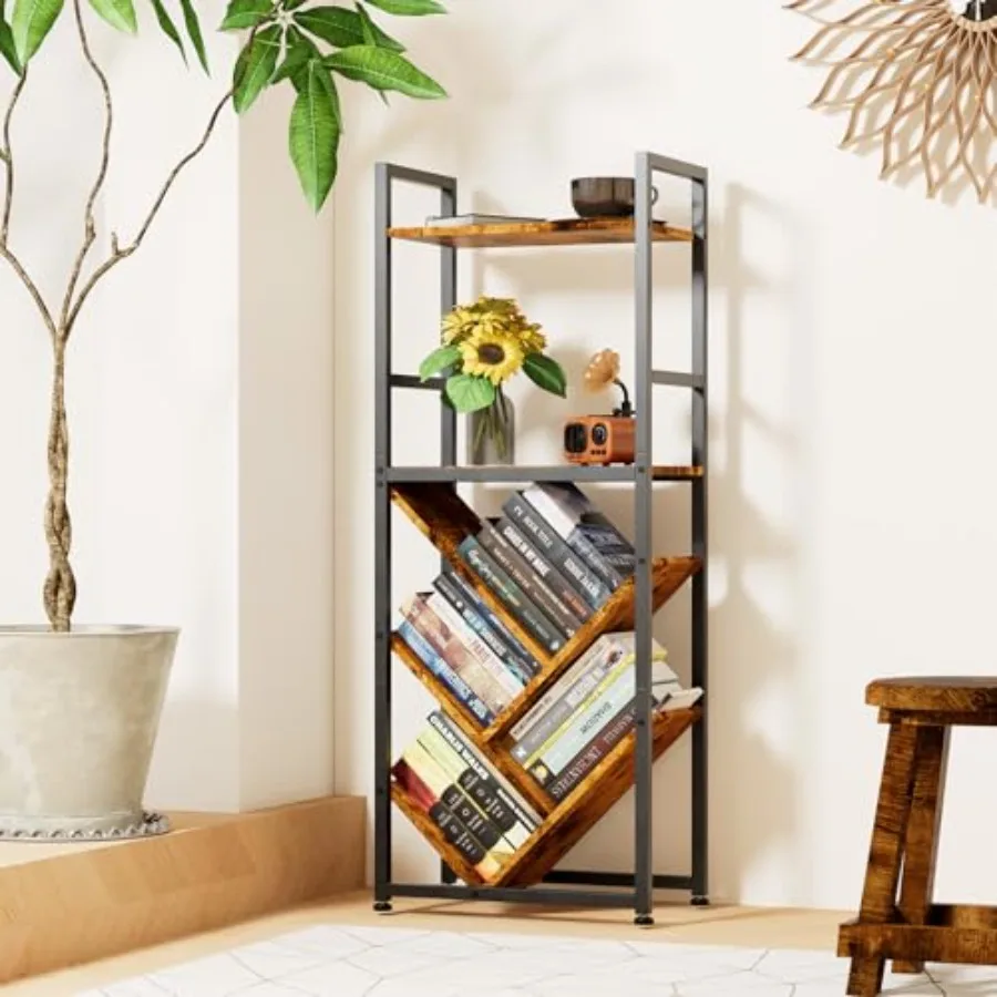 

Tree Bookshelf 6Tier Floor Standing Tree Bookcase Small Narrow Bookshelves Storage Organizer for Books CDs Movies Rustic Indust
