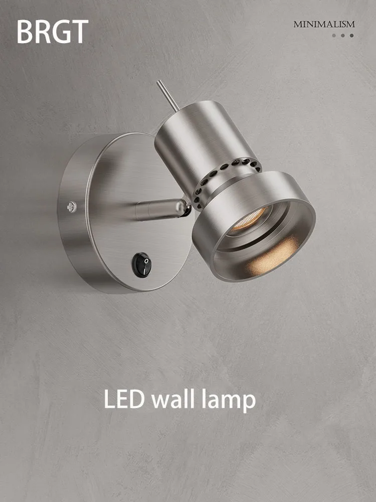 

LED Wall Lamp Vintage Bauhaus Style Bedroom Beside Light Adjustable Angle Sofa Nickle Color Reading Lighting Fixture With Switch