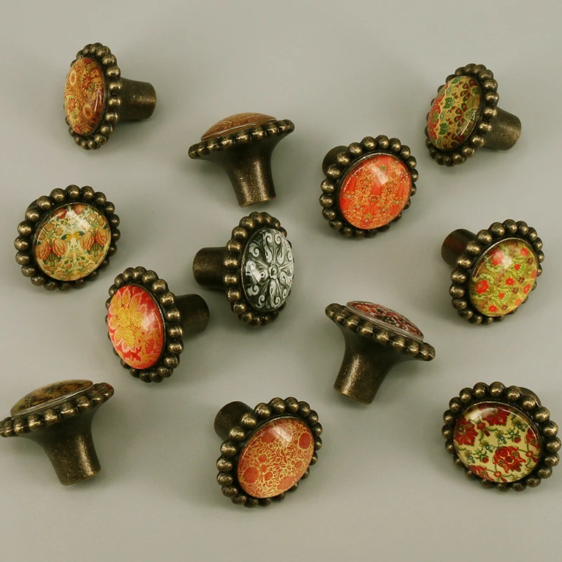 1PCS Vintage Cabinet Handles Glass Drawer Knobs Kitchen Cupboard Knobs Retro Dresser Pull DIA 43mm