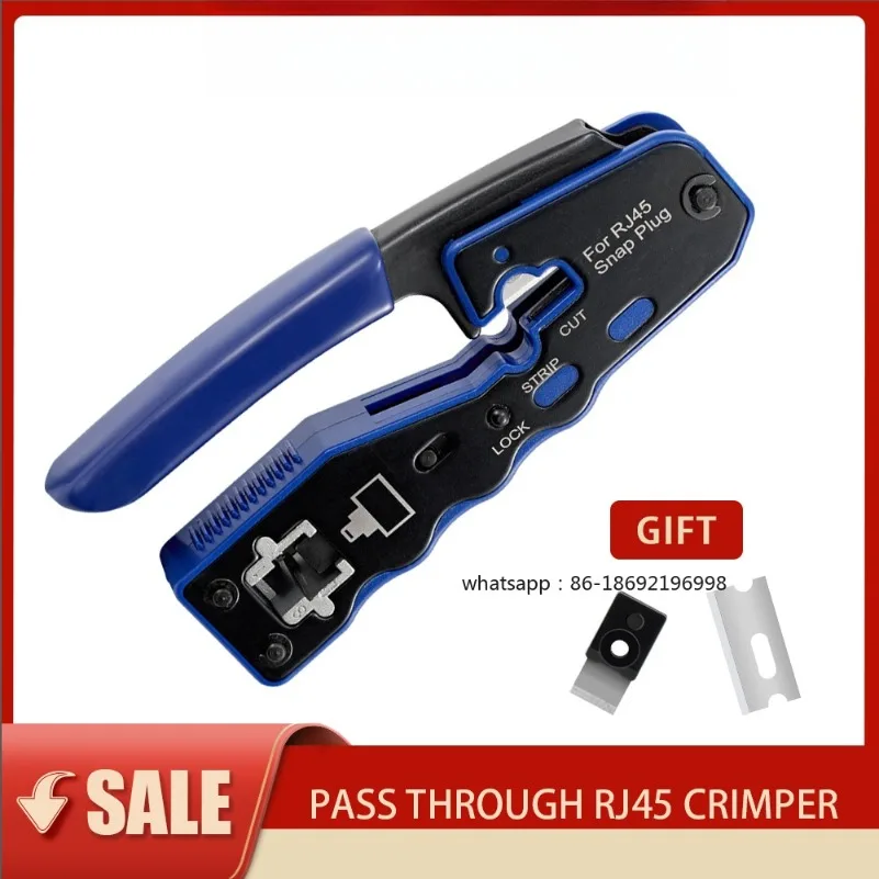 RJ45 Crimp Tool Pass Through Crimper Stripper Cutter for Cat6a Cat6 Cat5 8P8C Modular Connector Ethernet All-in-one Wire Tool