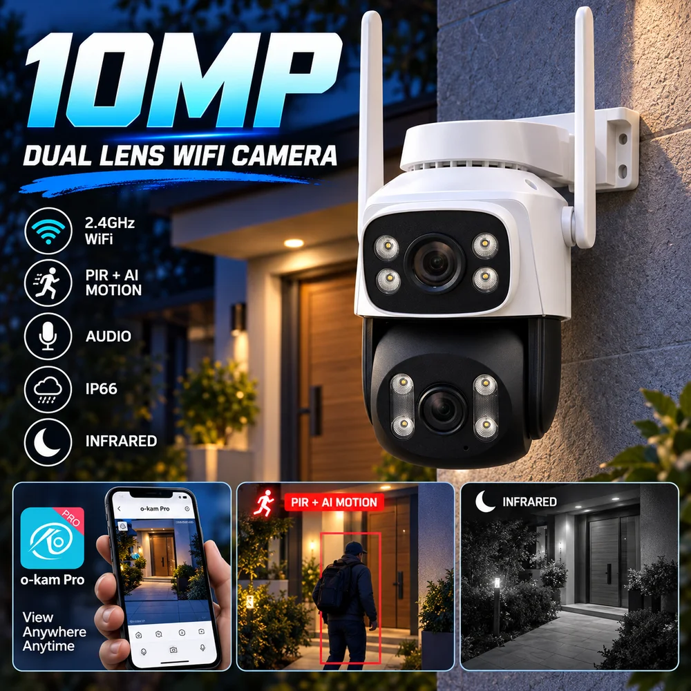Dual Lens Dual Screen PTZ Security Camera 4K 8MP Outdoor WiFi IP Cam AI Auto Tracking Night Vision Audio Surveillance O-Kam Pro
