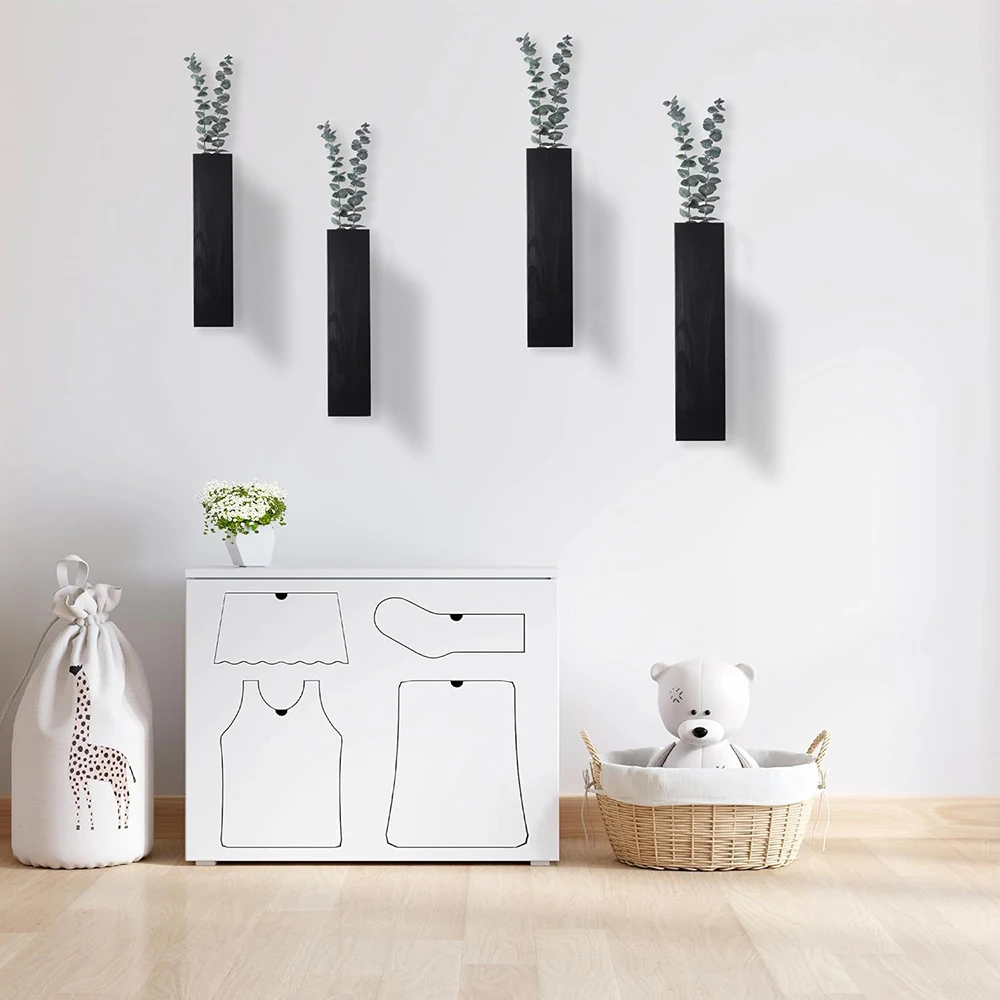 Light Luxury Style Black Wooden Wall-Mounted Dried Flower Vase for Indoor and Outdoor Use, Suitable for Living Room, Study, Coffee House, Dessert Shop, Wall Decoration Artwork