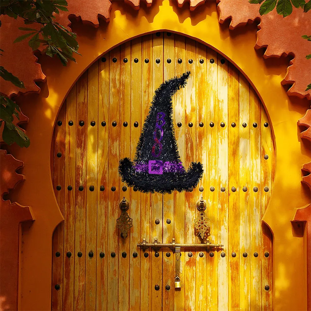 

3pcs Metal Wreath Frame Halloween Witch Hat Shaped Floral Hoop Diy Holiday Decoration Door Wall Frame 34X32Cm Black