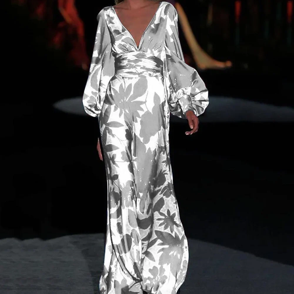 أزياء زهرة مطبوعة اللباس سليم فانوس كم الخامس الرقبة مثير Bodycon فستان زهري