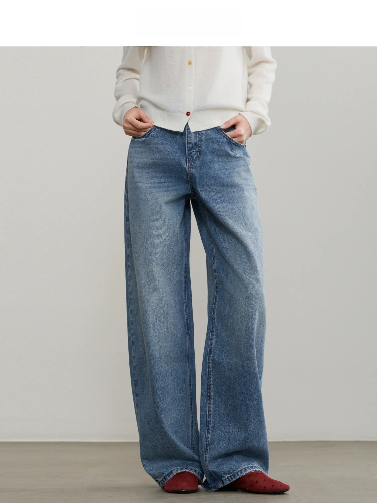 

Spring New Casual Pants High Waist Wide Leg Cut Slimming Denim Women's High Waist Cotton Color Spring Faion Ladies