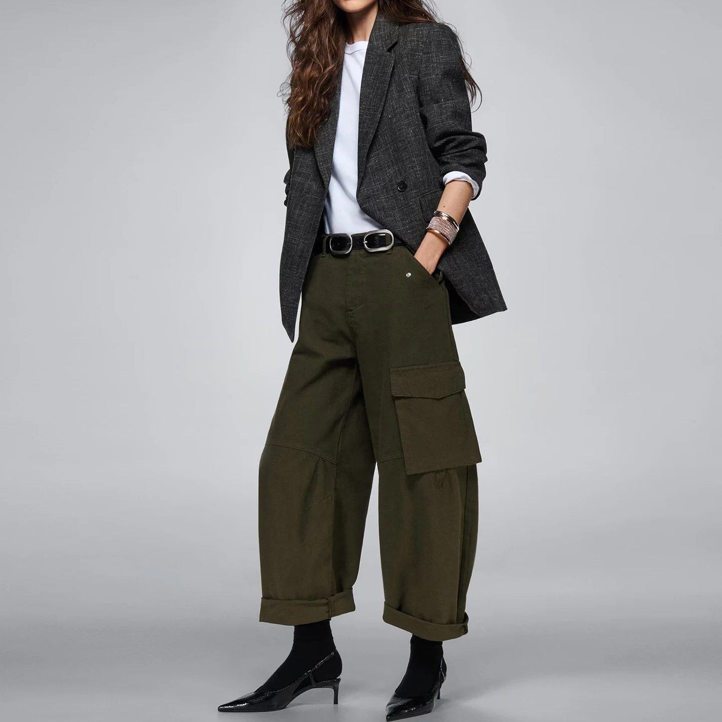 Z Dames Faionable gemengd vezel woon-werkklare rechte snit Jaet Veelzijdig casual lang Sve platte kraag ontwerp