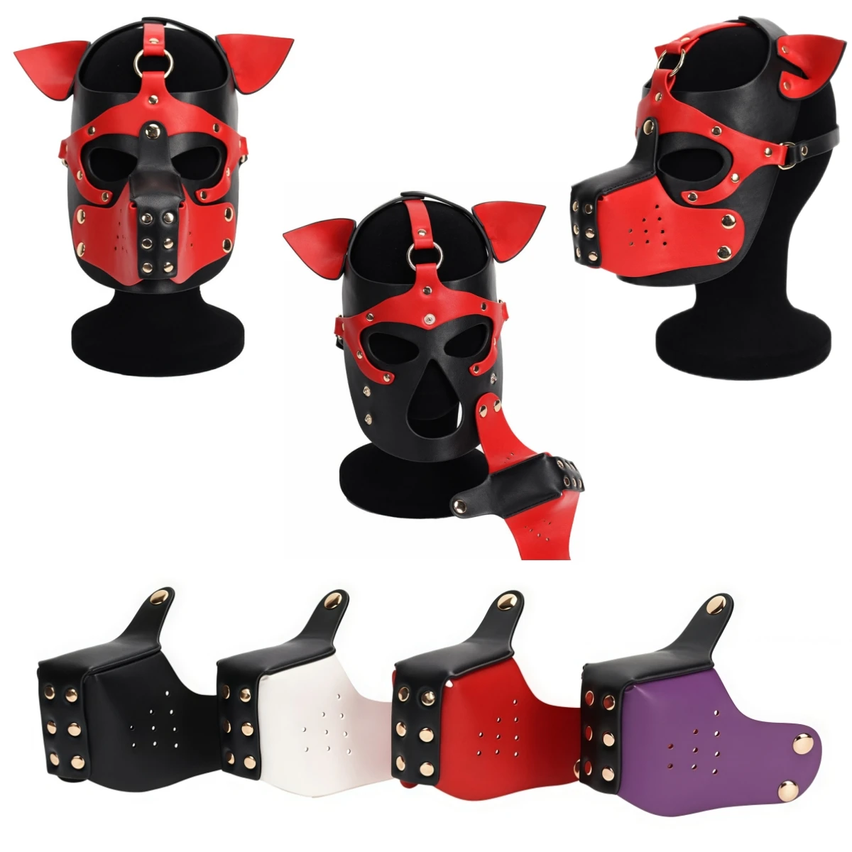 Unisex Women and Men Leather Dog Harness Costume Set with Mask for Sexy Role Play Halloween Carnival Masquerade Party Fun Prop 5