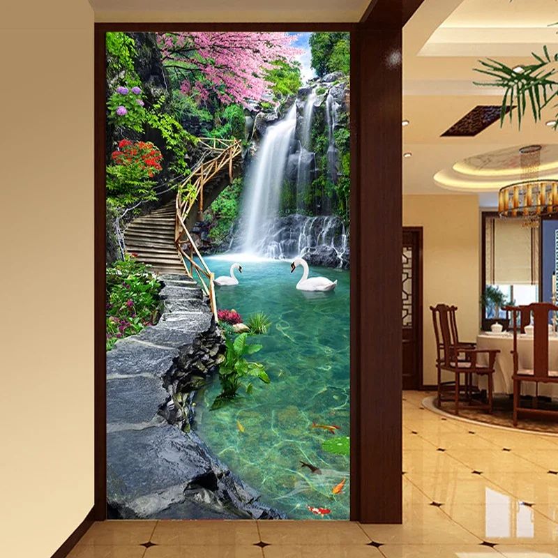 Custom 3D Photo Wallpaper Wall Painting Entrance Aisle Mountain Water Waterfall Nature Landscape Mural Wallpaper For Living Room