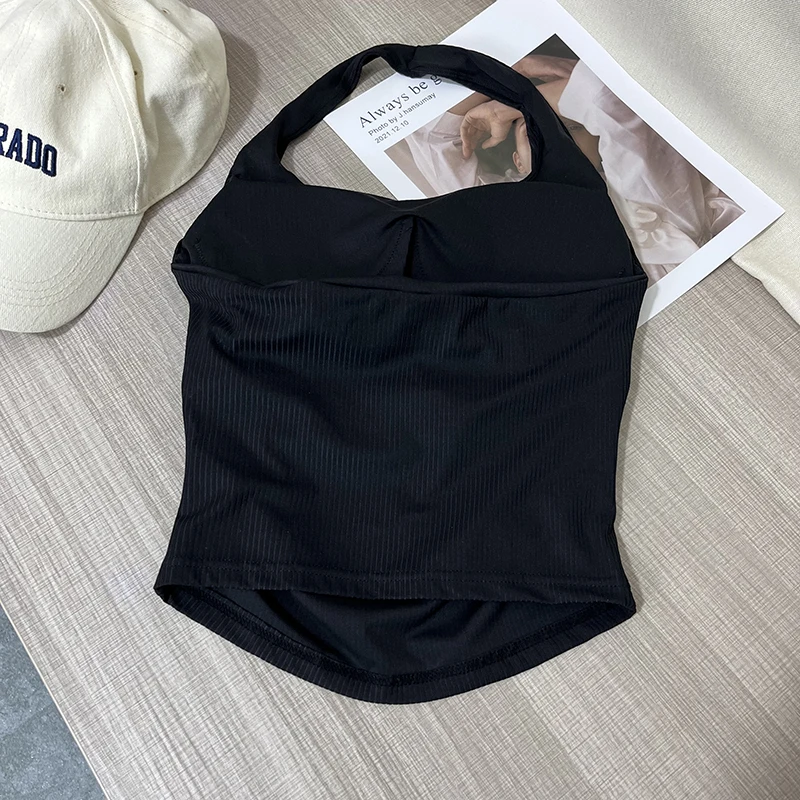 Nahtloses Damen-Sporttop mit Neckholder-Ausschnitt, einteiliger Beauty-Back-Sport-BH, kleiner Träger-BH, Yoga-Oberteil mit Brustpolster – Detail 18